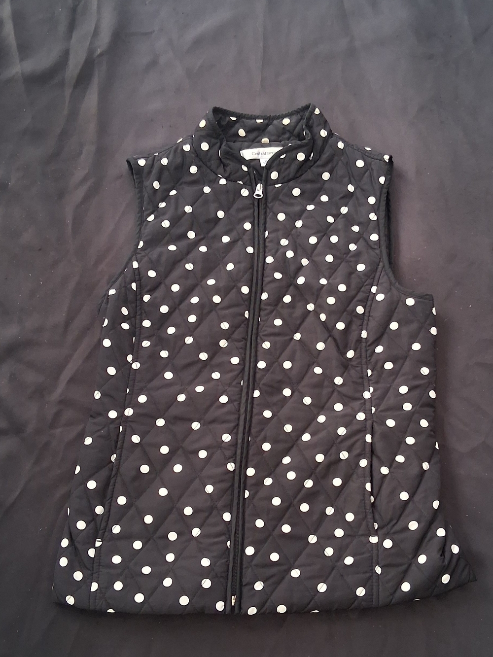 croft & barrow Black Quilted Polka Dot Vest